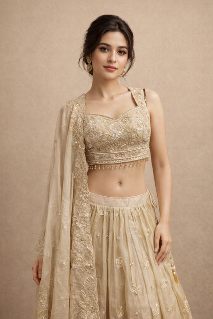 Champagne Gold Embroidered Designer Lehenga Choli with Dupatta