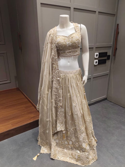 Champagne Gold Embroidered Designer Lehenga Choli with Dupatta