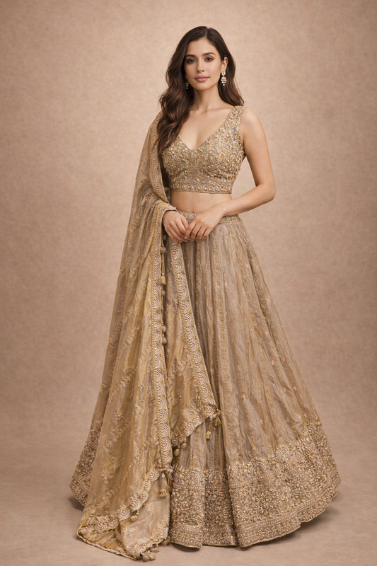 Champagne Gold  Lehenga Choli with Dupatta