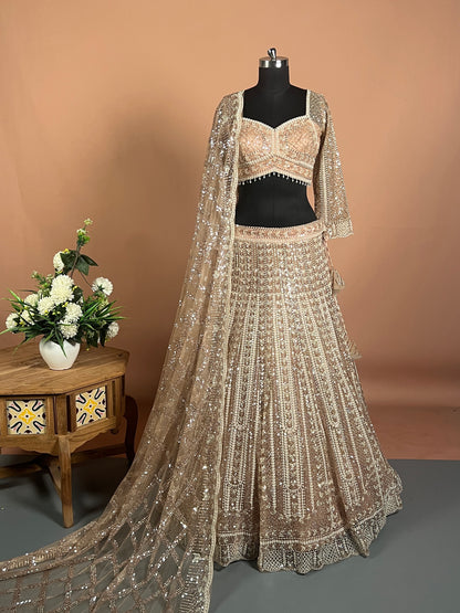 Champagne Gold Sequins Embellished Designer Lehenga Set