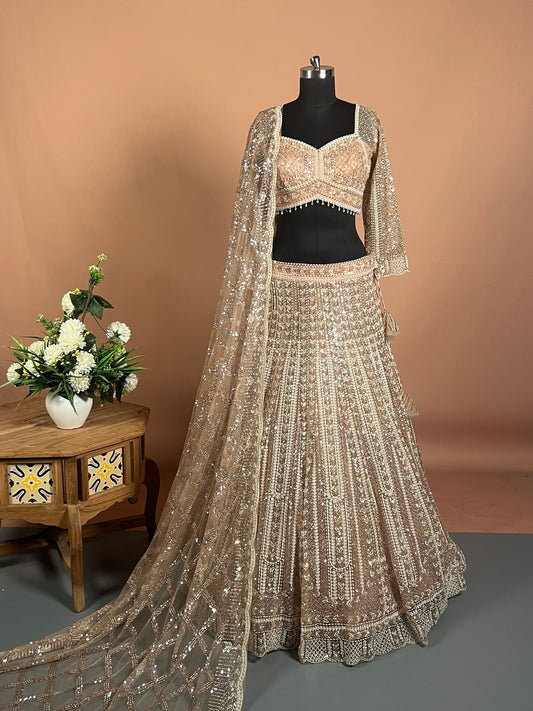 Champagne Gold Sequins Embellished Designer Lehenga Set