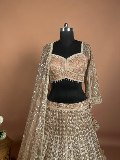 Champagne Gold Sequins Embellished Designer Lehenga Set