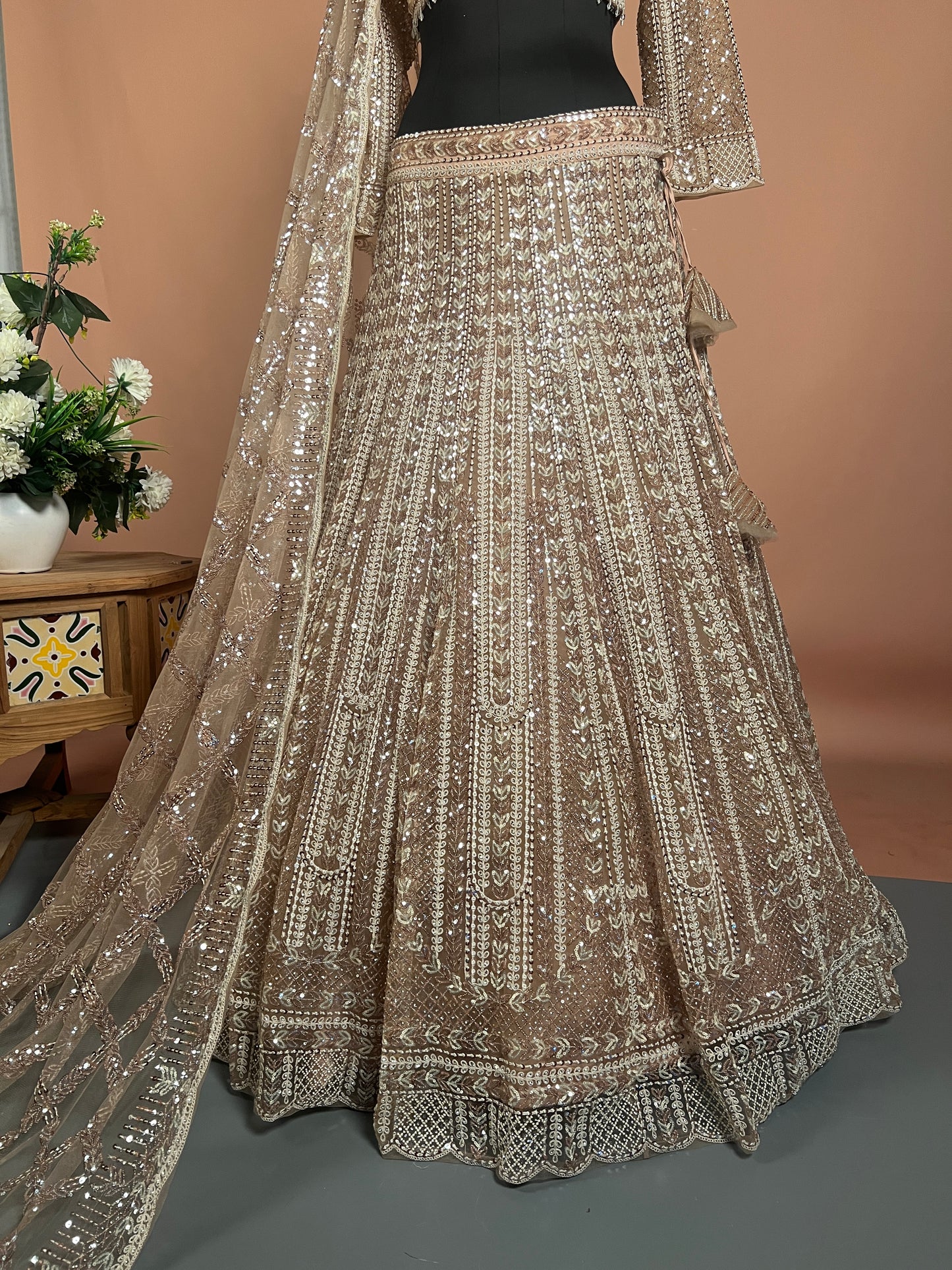 Champagne Gold Sequins Embellished Designer Lehenga Set