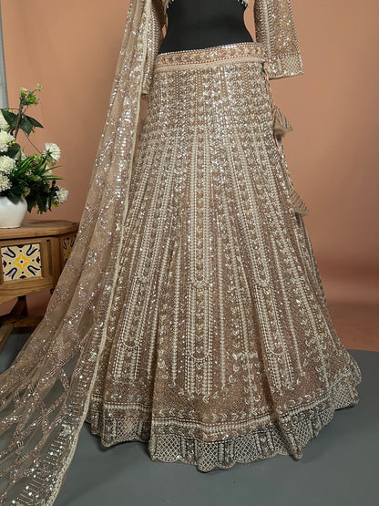 Champagne Gold Sequins Embellished Designer Lehenga Set