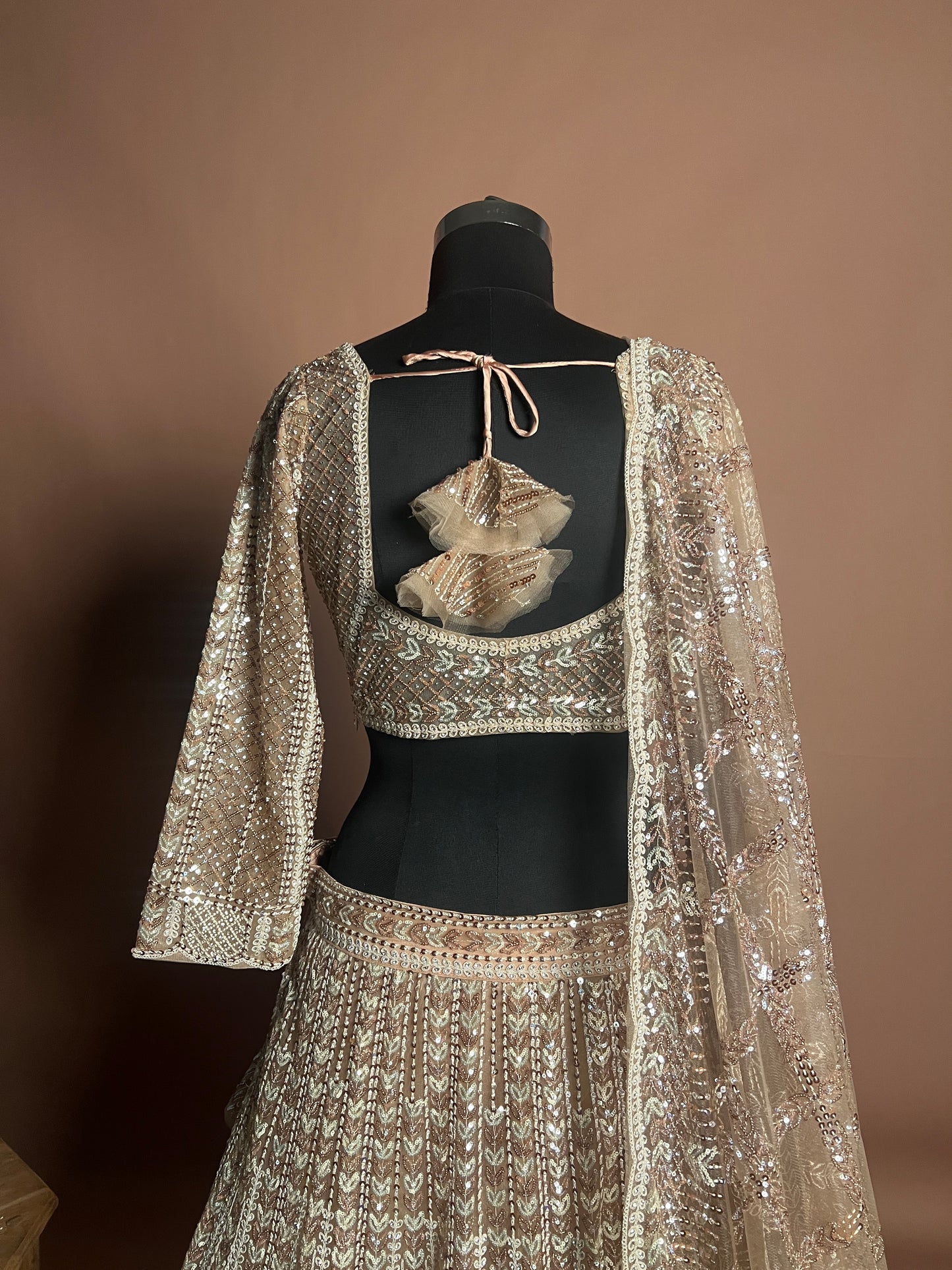 Champagne Gold Sequins Embellished Designer Lehenga Set