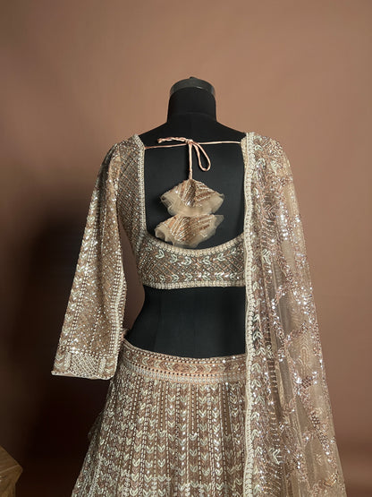 Champagne Gold Sequins Embellished Designer Lehenga Set