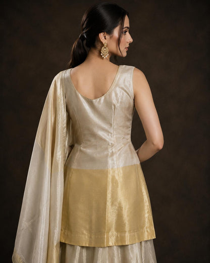Champagne Gold Tissue Silk Embroidered Kurti Palazzo Set