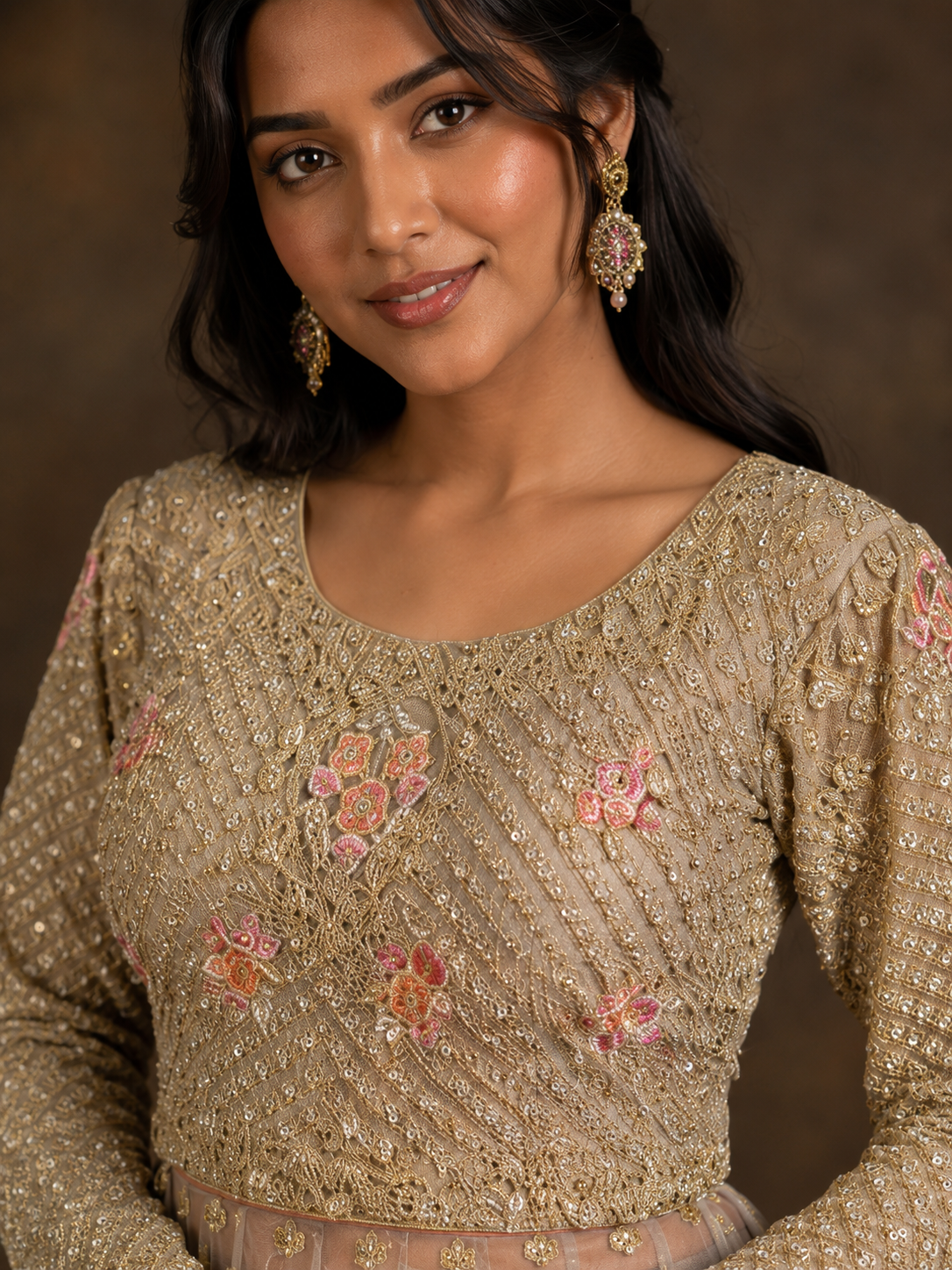 Champagne Grey Embroidered Peplum Lehenga Set