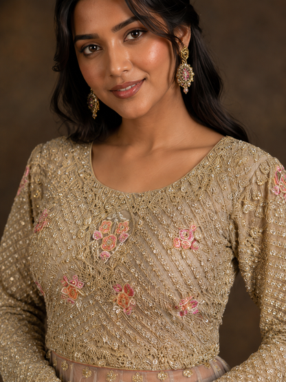 Champagne Grey Embroidered Peplum Lehenga Set