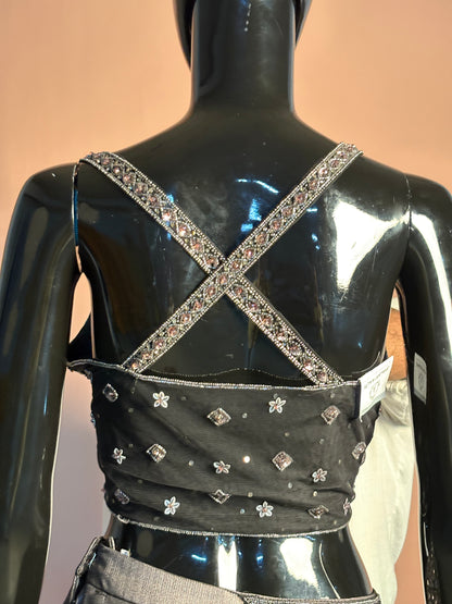 Charcoal Black Draped Indo-Western Saree Gown with Hand Embroidered Corset