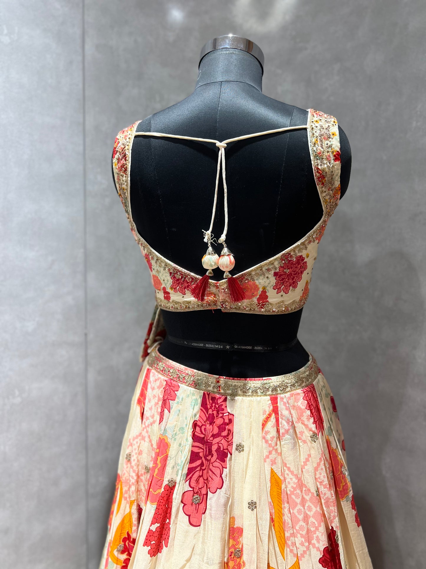 Cream Floral Lehenga with Rosy Pink Dupatta