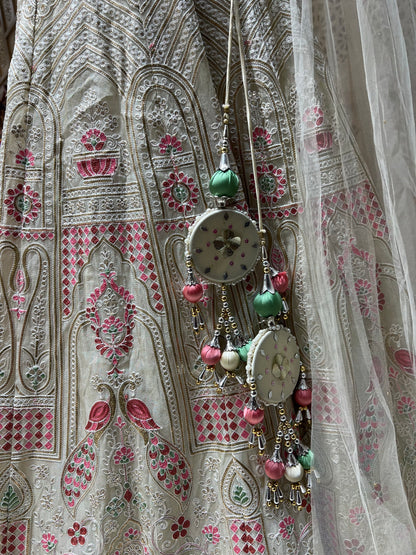 Cream & Pink Thread work Lehnga Choli