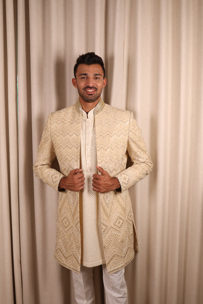 Crema & Gold Sequence Work Indo Western