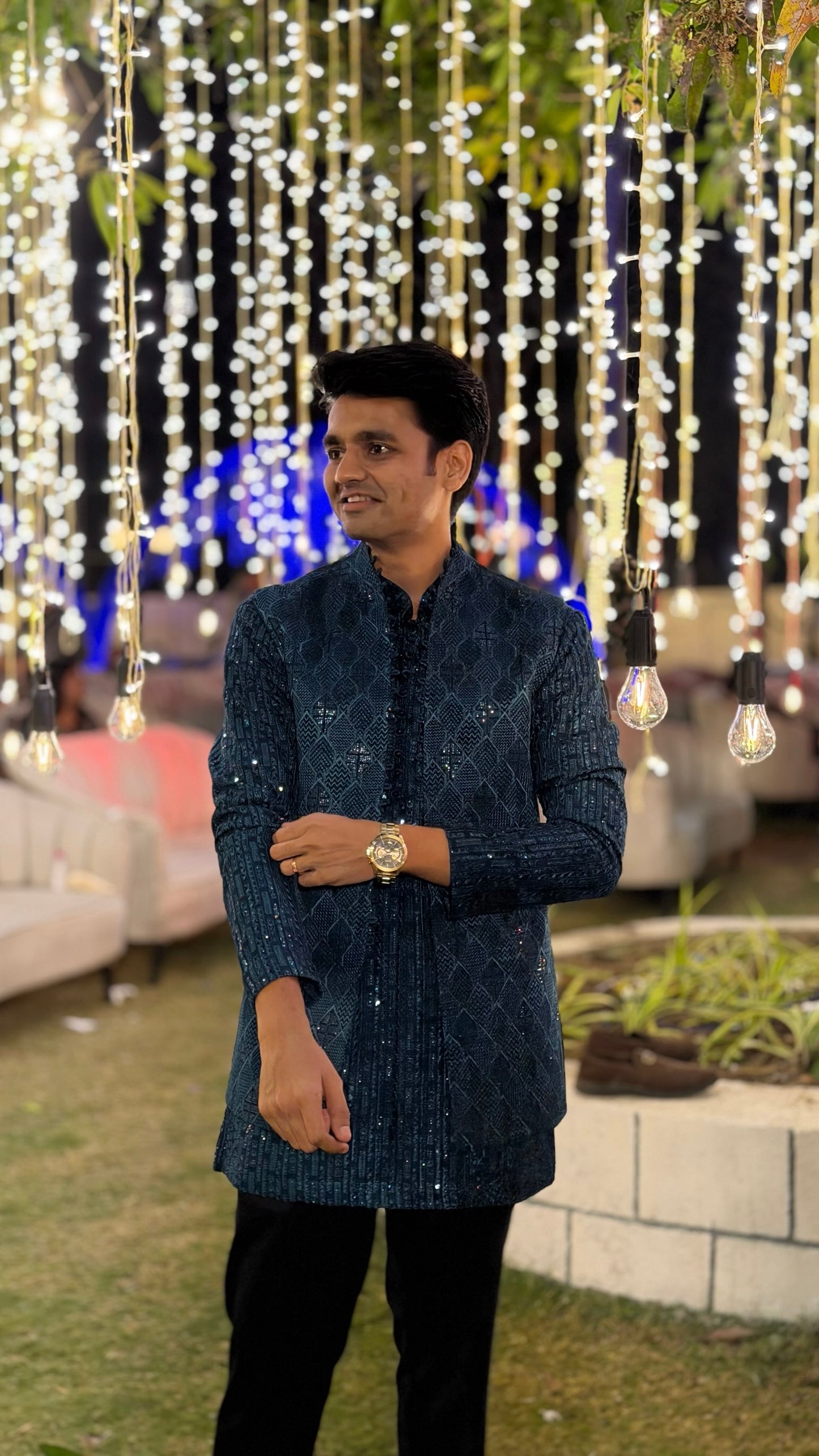 Teal Green Embroidered Indo-Western