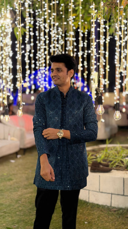 Teal Green Embroidered Indo-Western