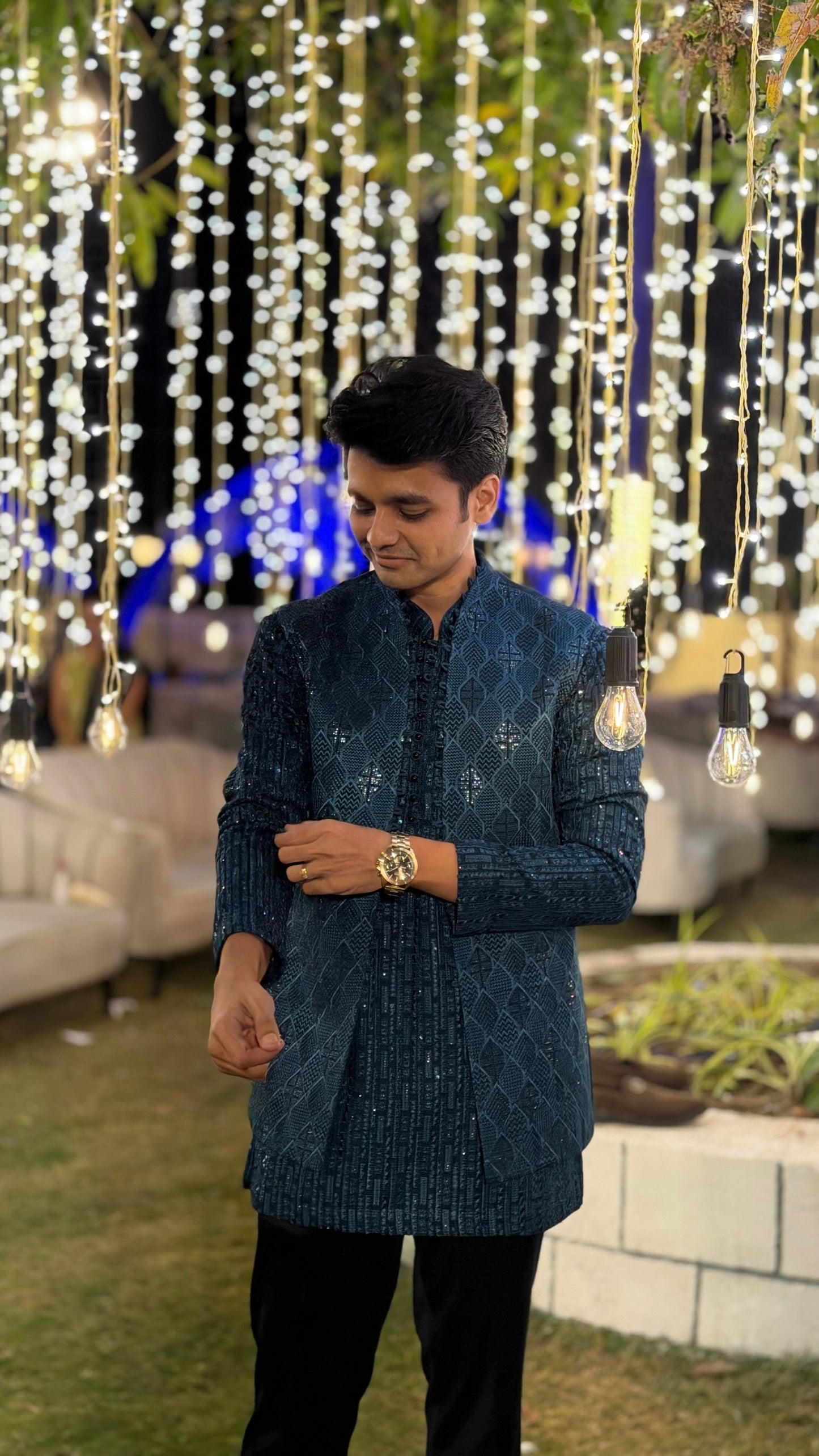 Teal Green Embroidered Indo-Western