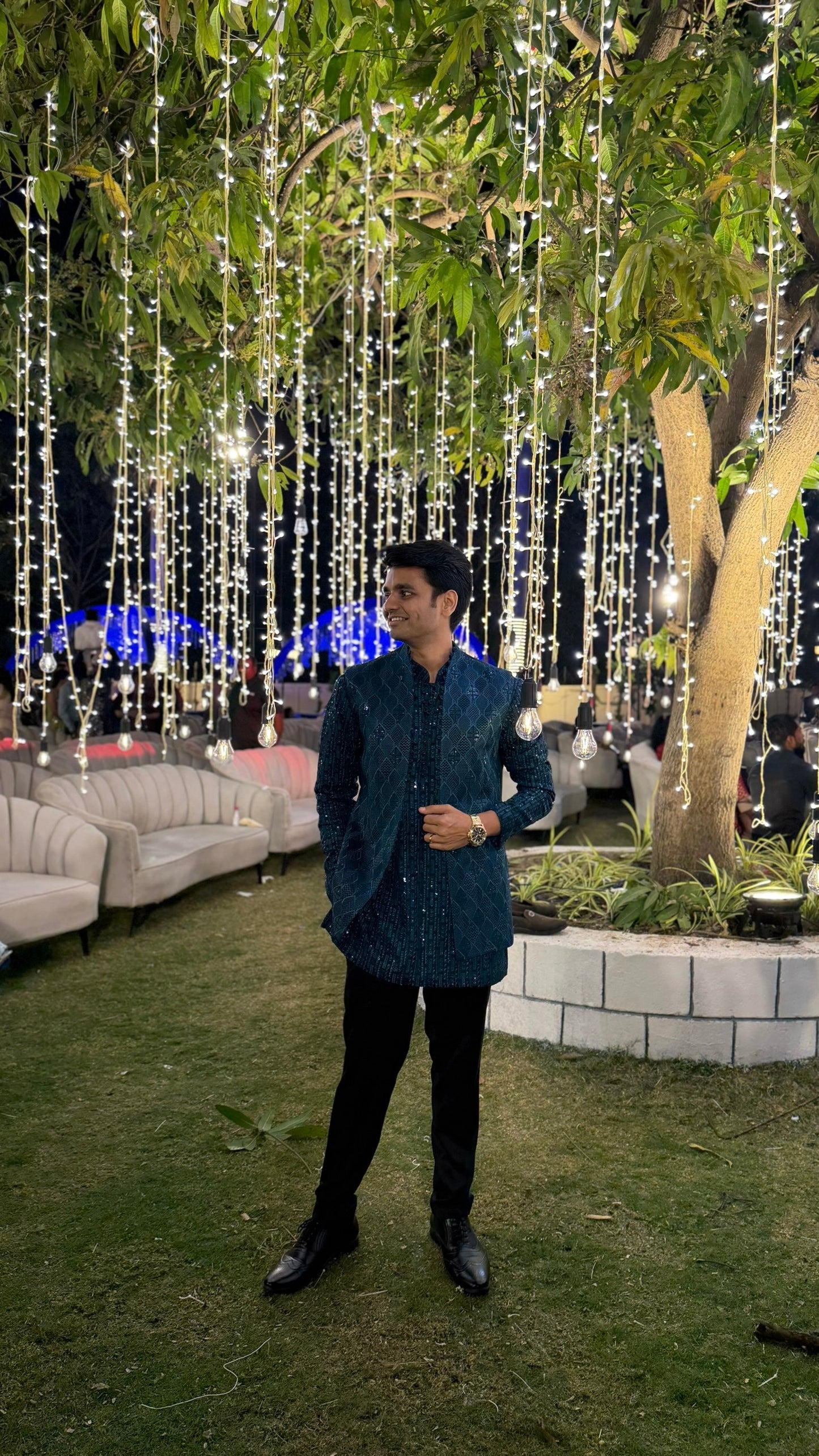 Teal Green Embroidered Indo-Western