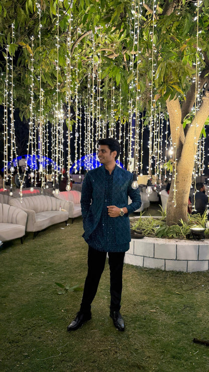 Teal Green Embroidered Indo-Western