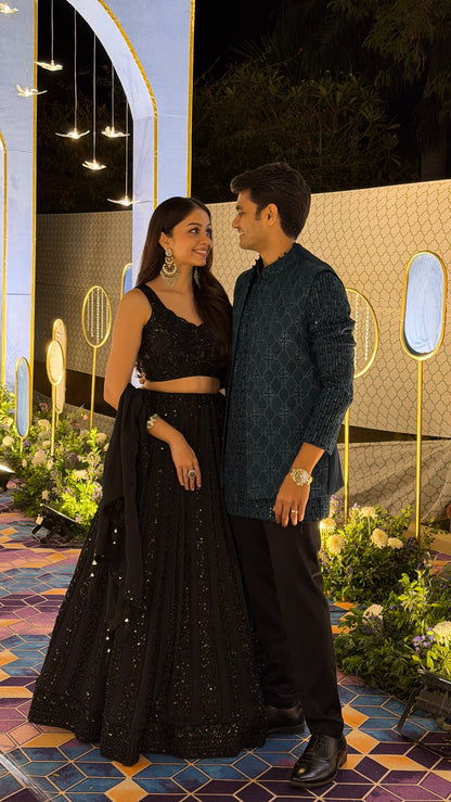 Teal Green Embroidered Indo-Western