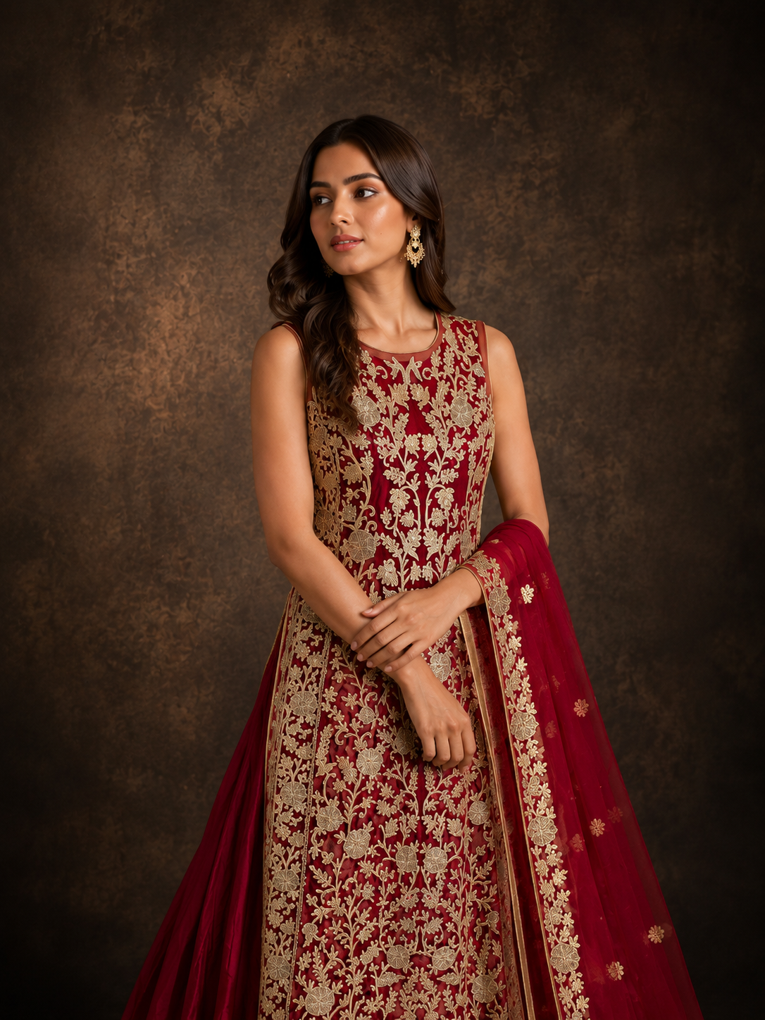 Deep Maroon Gold Embroidered Designer Lehenga Set