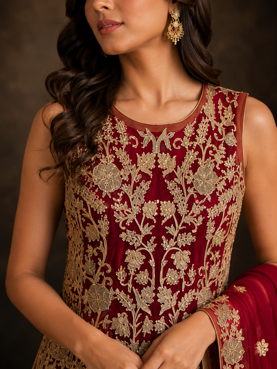 Deep Maroon Gold Embroidered Designer Lehenga Set
