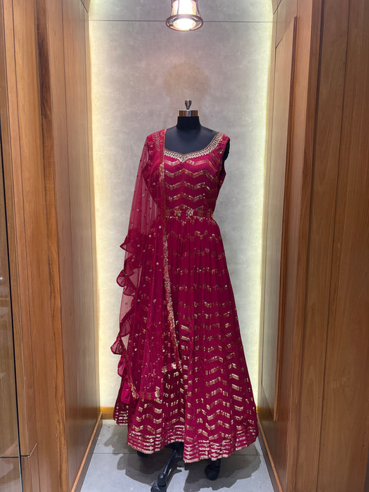 Deep Maroon Shade Anarkali set