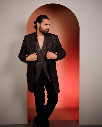Deep Purple Indo-Western Suit with Embellished Waistcoat