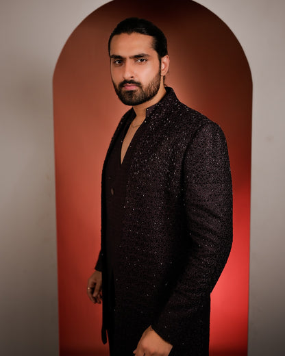 Deep Purple Indo-Western Suit with Embellished Waistcoat