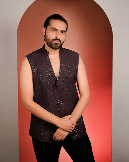 Deep Purple Indo-Western Suit with Embellished Waistcoat