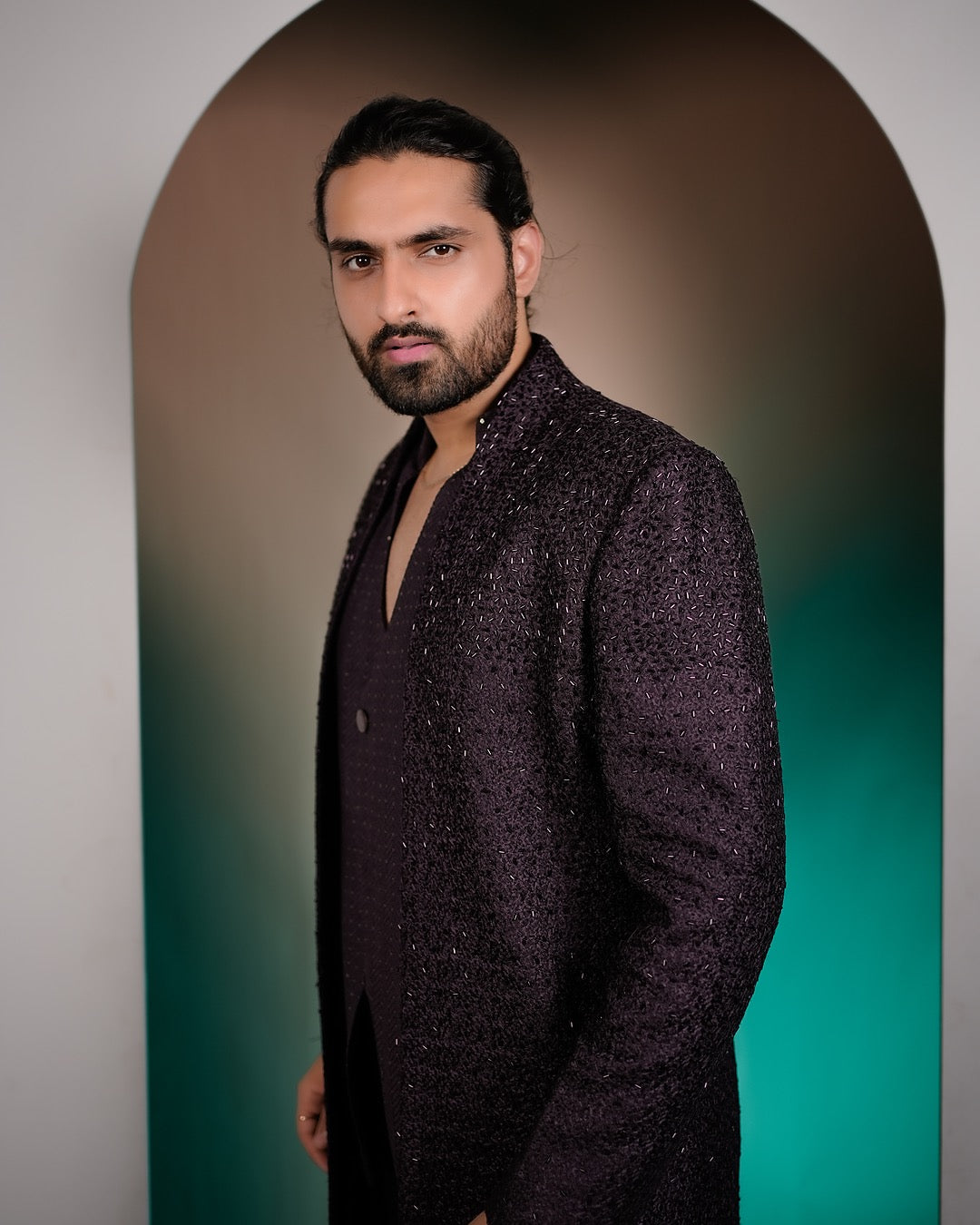 Deep Purple Indo-Western Suit with Embellished Waistcoat