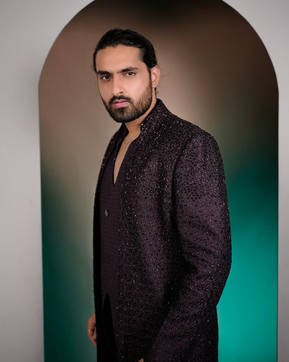 Deep Purple Indo-Western Suit with Embellished Waistcoat