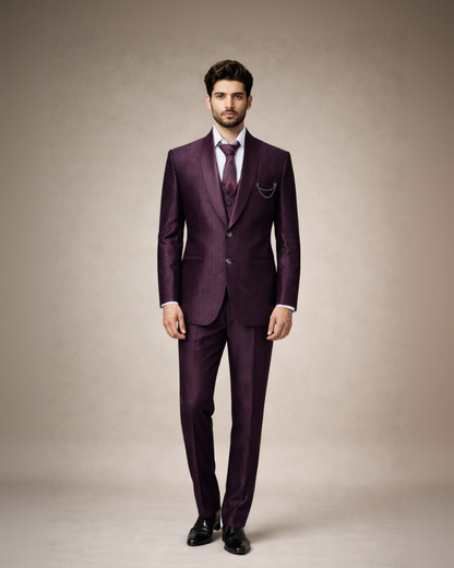 Deep Wine Purple Jacquard Designer Tuxedo Suit