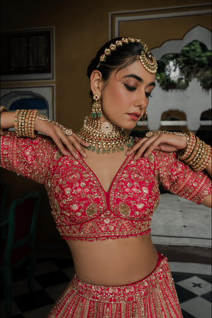 Diva Pink Silk Bridal Lehenga with Zari & Sequins Embroidery