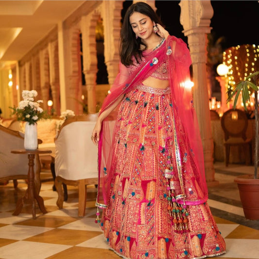 Dark Pink Lehenga with Floral Dupatta Set