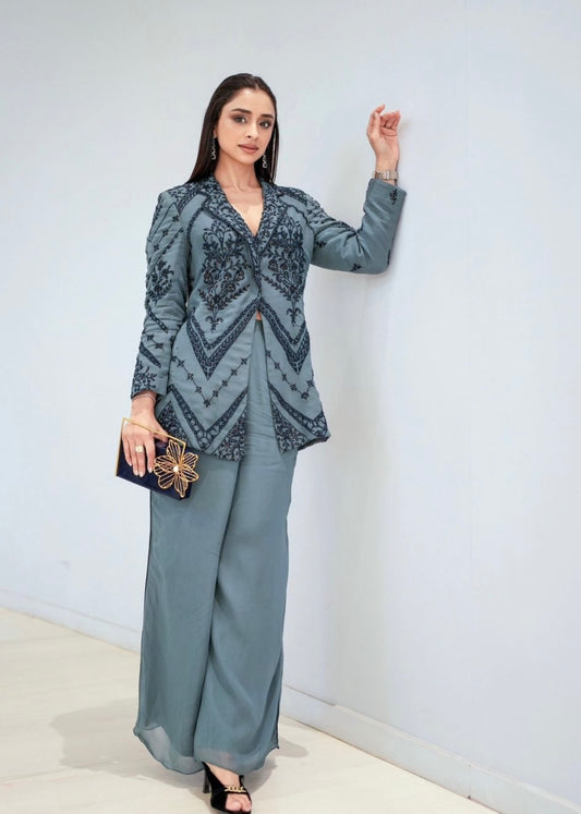 Gray Indo-Western Plazo Set