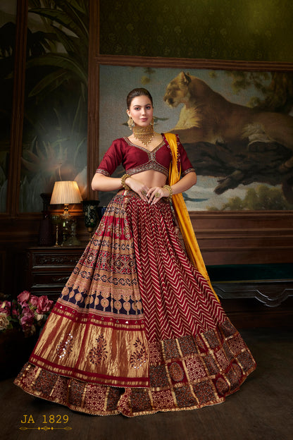 Maroon Ajrakh Printed Wedding Lehenga Choli