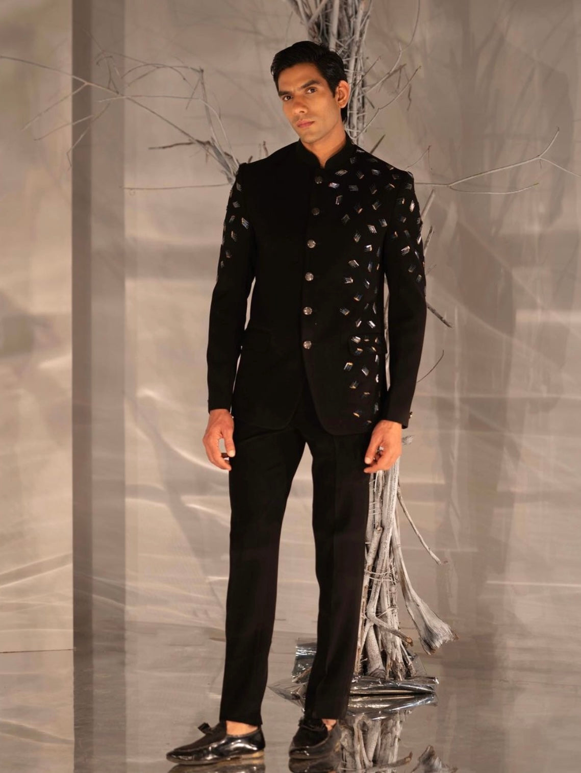 Black Full-Sleeves Jodhpuri Suit