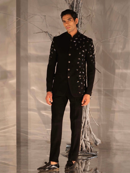 Black Full-Sleeves Jodhpuri Suit