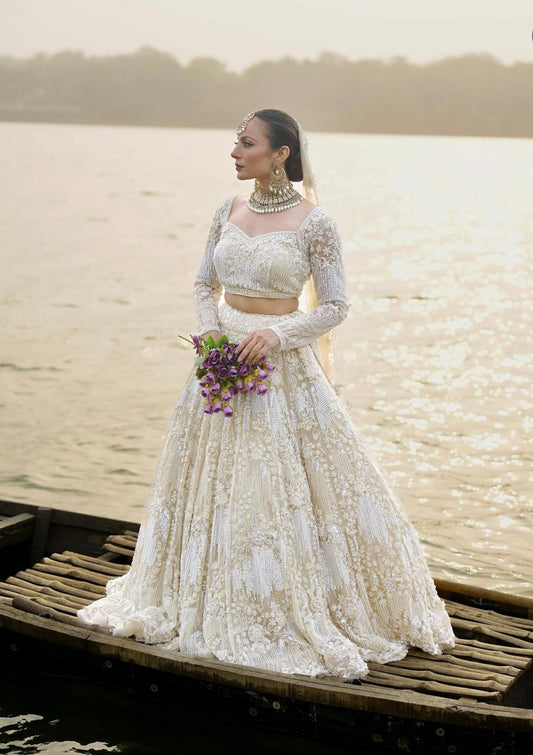 Latest Designer Off-White Bridal Lehenga