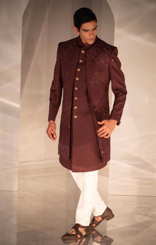 Maroon Mirror Work Indo-Western