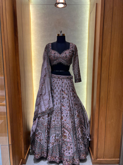Dusty Lavender Threadwork Lehenga with Heavy Zardozi & Sequin Embroidery