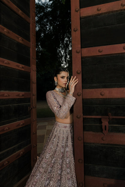 Dusty Lilac Net Lehenga with Intricate Sequin and Thread Embroidery