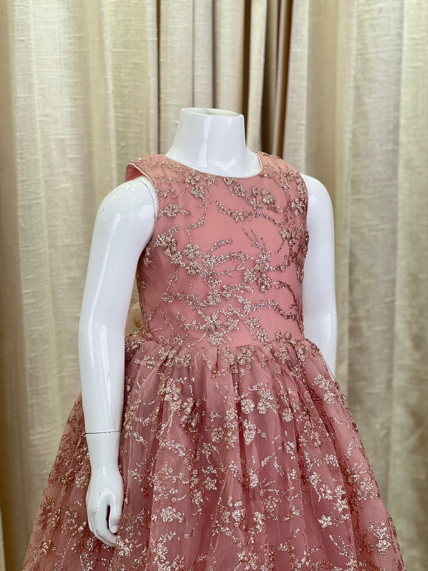Dusty Pink Embroidered Net Gown with Sequin Detailing