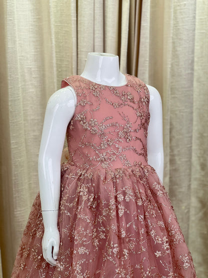 Dusty Pink Embroidered Net Gown with Sequin Detailing