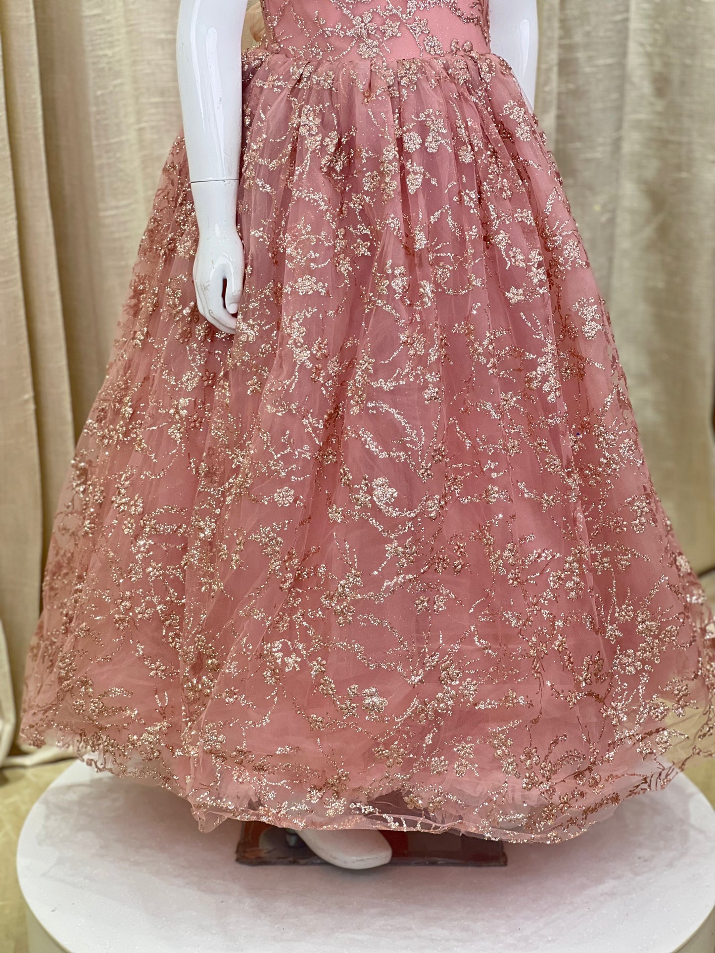 Dusty Pink Embroidered Net Gown with Sequin Detailing