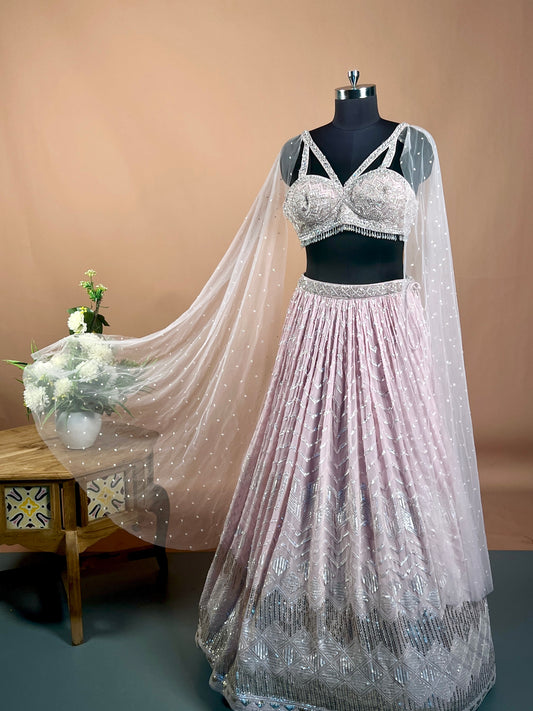 Dusty Pink Sequin Embellished Contemporary Lehenga Set