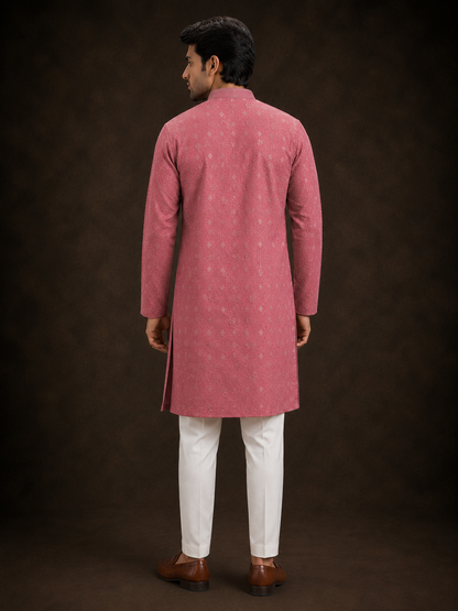Dusty Rose Self Pattern Printed Kurta with Tonal Floral Geometric Design