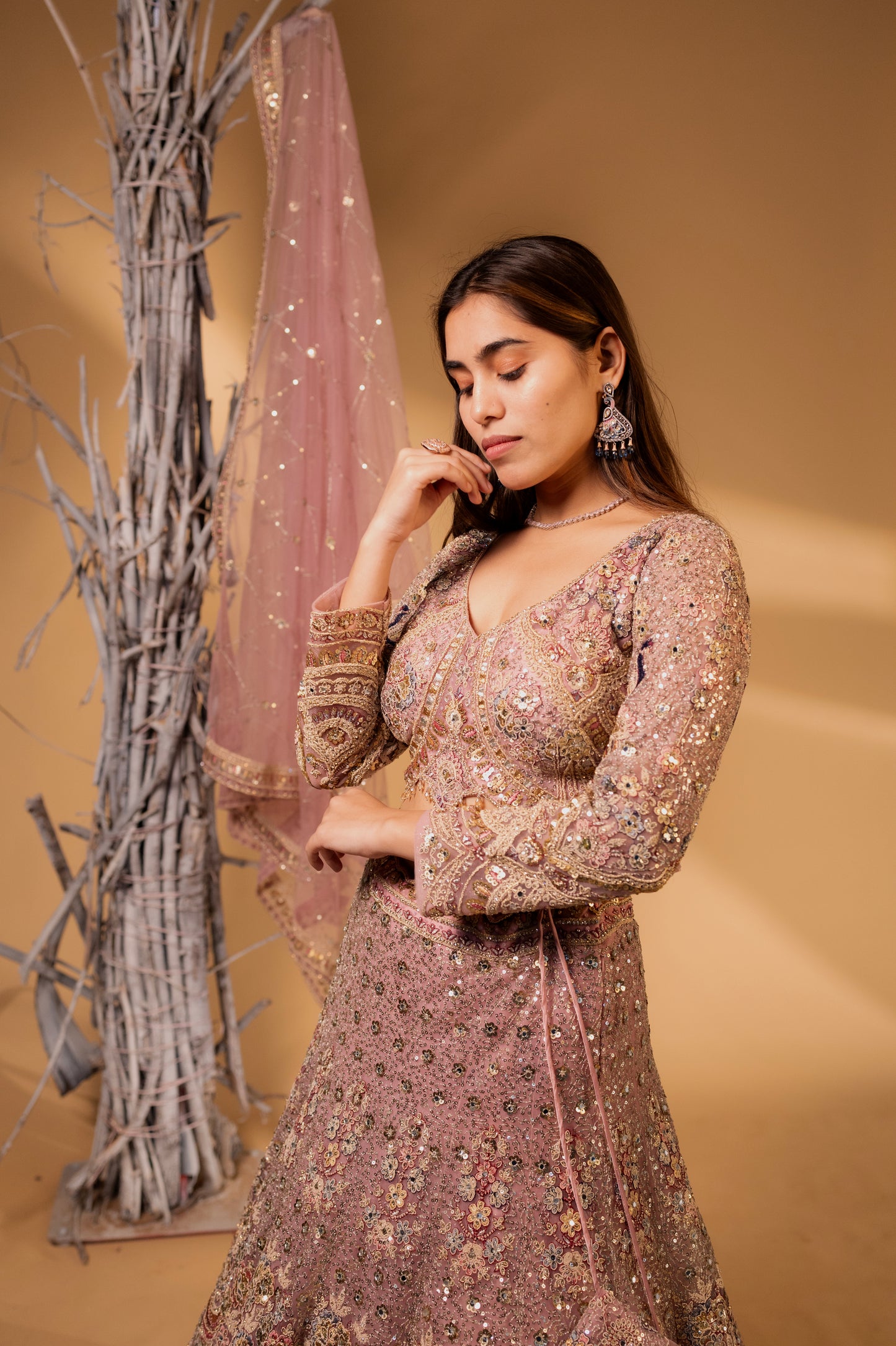 Dusty Rose Sequin Embroidered Lehenga Choli