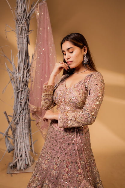 Dusty Rose Sequin Embroidered Lehenga Choli