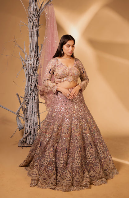 Dusty Rose Sequin Embroidered Lehenga Choli